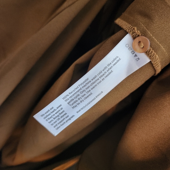 Eileen Fisher Large Gold Leaf Recycled Satin Long Shirt Dress Mandarin Collar - Picture 10 of 10